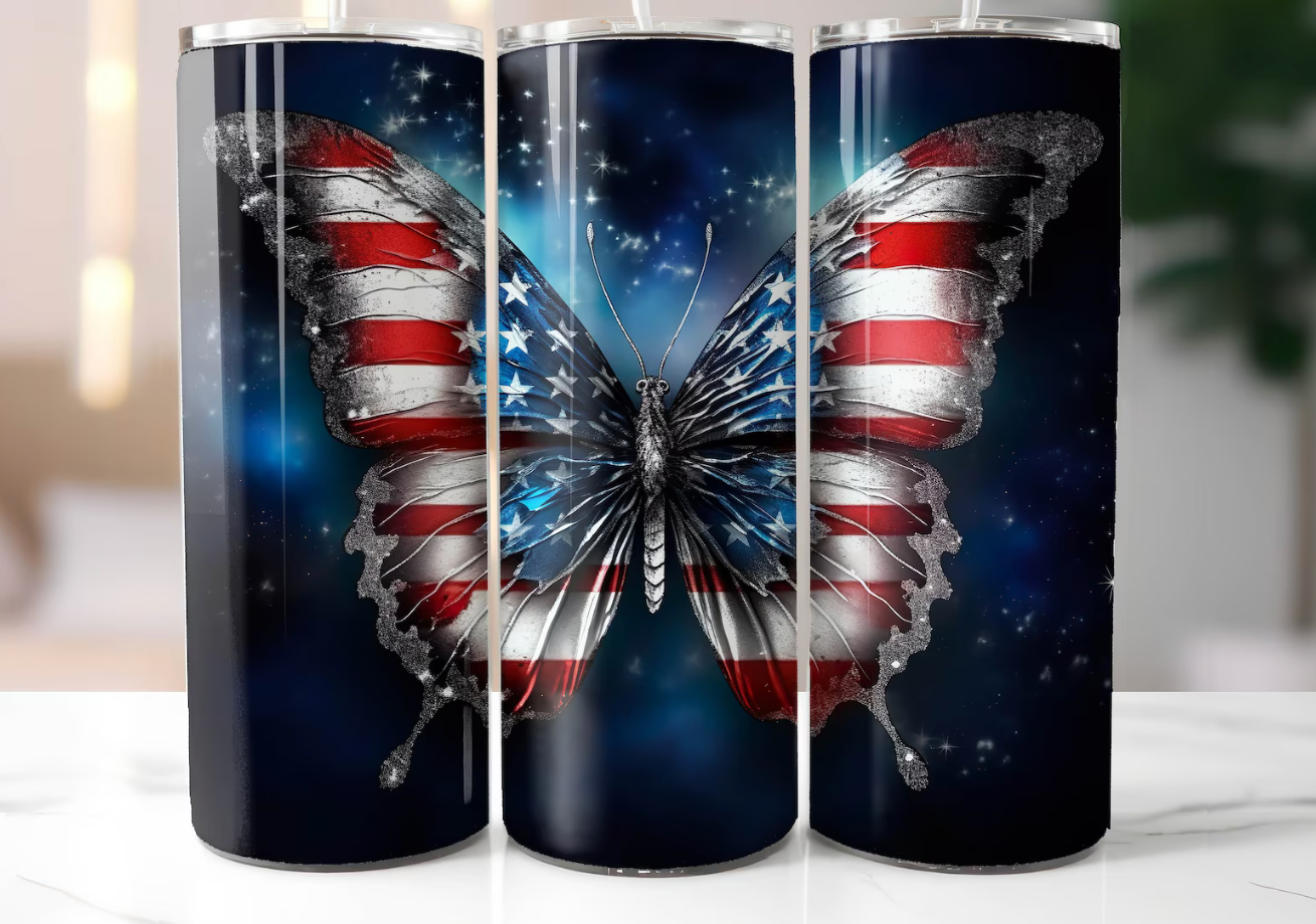 3D Butterfly American Flag