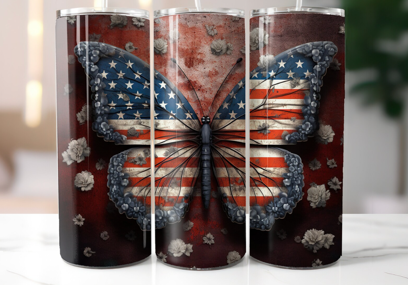 3D Butterfly Patriotic Grunge
