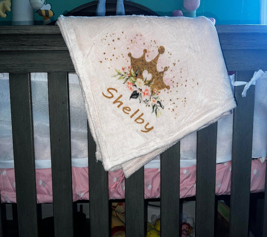 Pink & Gold Princess Crown Baby Blanket